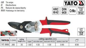 Ножиці по металу YATO Польща профі ліві l=260 мм YT-1910