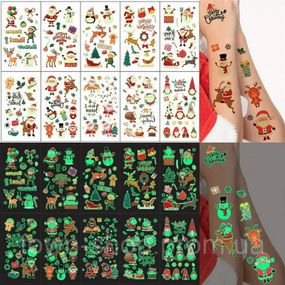 Набор временных тату "Рождество №2" kids-tatto-set10-2-christmass, светящиеся 12 х 7 см