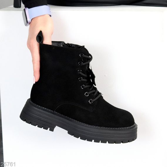 Повсякденні чорні зимові черевики берці натуральна замша доступна ціна