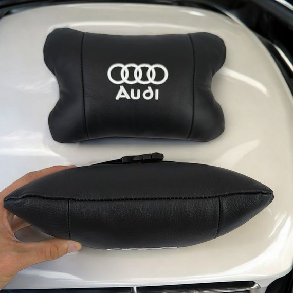 Автомобильная подушка для подголовника Audi – черная натуральная кожа | Зображення 7