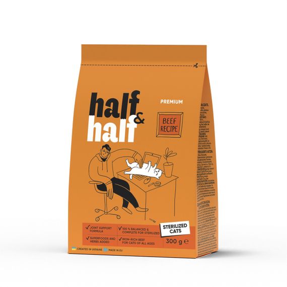 Корм Half&Half Sterilized Cats сухий з яловичиною для стерилізованих котів 300 гр