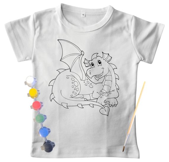 Детский набор для творчества футболка раскраска Сказочный дракон белая (ДФ0019) 104