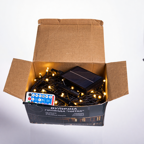 Новорічна гірлянда вулична 100 м 1000 LED із сонячною батареєю 8 режимів роботи чорний провід Жовте світло SB1000L100MBY | Зображення 3