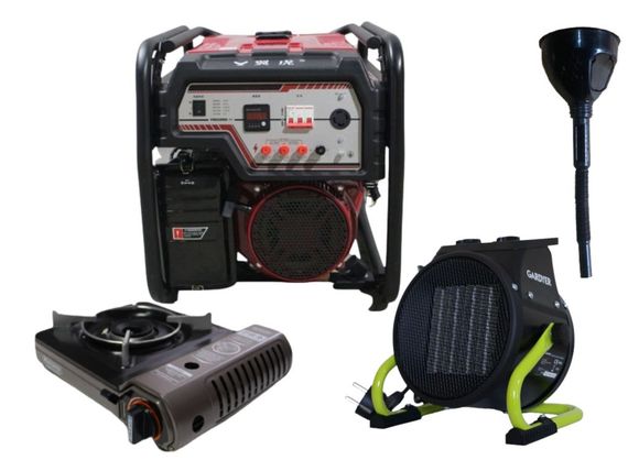 Бензиновий генератор EF Power 5,0/5,5 кВт, однофазний, ручний запуск + газова плитка Orcamp CK-505 + електричний обігрівач Gardyer HE2000 та лійка (KYH6500S-IV(K))