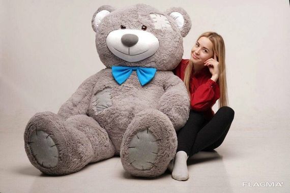 Большой плюшевый мишка Yarokuz Ричард с латками 2 метра Серый | Зображення 3