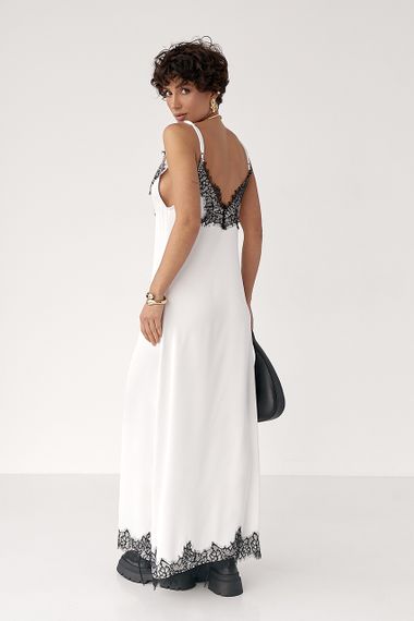 Атласна сукня на бретелях із мереживом - білий з чорним цвет, ONE SIZE (є розміри) | Зображення 1