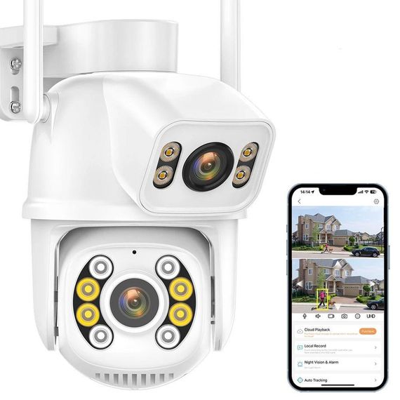 Вулична Wi-Fi камера відеоспостереження 8Мп, з двома об'єктивами, Dual IP Camera / Охоронна відеокамера / Поворотна камера