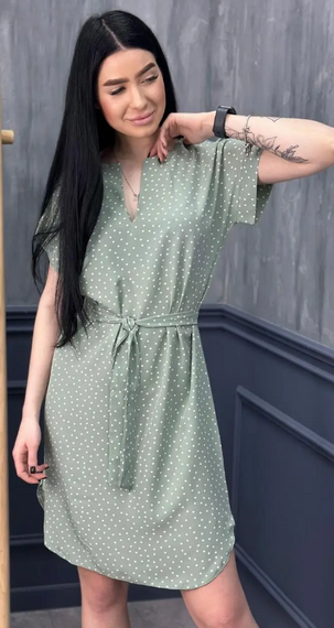 Женское летнее платье в горошек с коротким рукавом GF509250 размер 42/44, цвет фисташковый