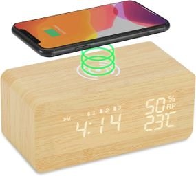 Цифровой будильник LAOPAO с беспроводной зарядкой, LED-дисплеем, 3 будильниками, температуры и влажности