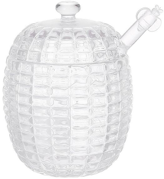 Банка-медівниця скляна "Crystal Glass" 350мл зі скляною кришкою та булавою