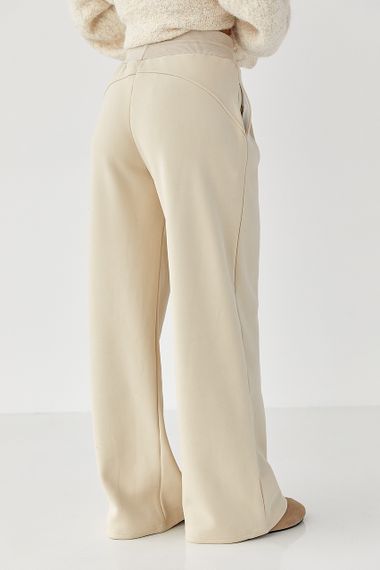 Теплі однотонні спортивні штани зі складками - бежевий цвет, M (є розміри) | Зображення 1