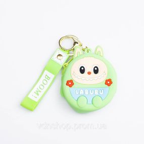Дитячий гаманець-брелок Лабубу 7,5×7×2,5 (см з ремінцем і карабіном Зелений HP-55-15GR