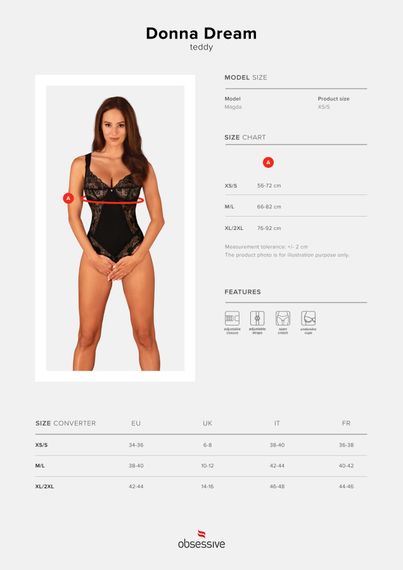 Мереживне боді Obsessive Donna Dream crotchless teddy XL/2XL Black, відкритий доступ | Зображення 4