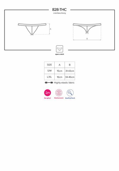 Мереживні танги з доступом Obsessive 828-THC-1 crotchless thong, чорні, S/M | Зображення 6