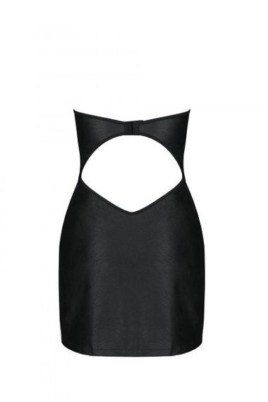 Мини-платье из экокожи Passion CELINE CHEMISE black L/XL, шнуровка, трусики в комплекте Sex Aura | Зображення 5