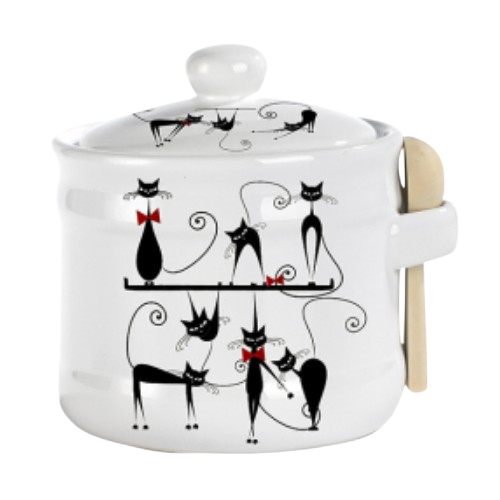 Ємність для меду Чорна кішка 420мл d10см/h8,5см з дерев'яною ложкою S&T 2370-12