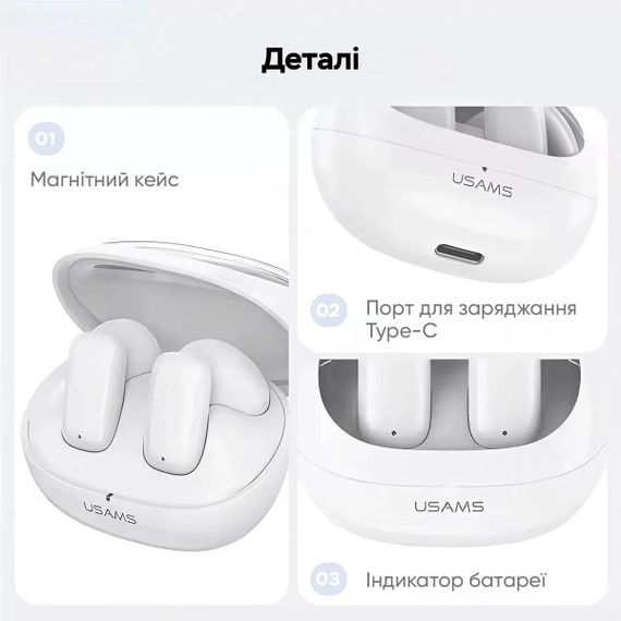 Бездротові навушники Usams US-TD22 TWS Earbuds - TD Series BT5.3 white | Зображення 2