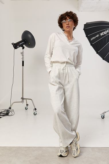 Вільний лонгслів з мереживом - молочний цвет, ONE SIZE (є розміри) | Зображення 2