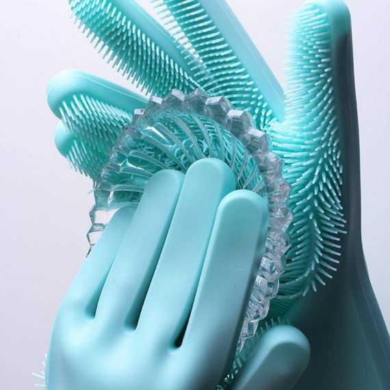 Силиконовые перчатки Magic Silicone Gloves для уборки чистки мытья посуды для дома. BF-208 Цвет: бирюзовый | Зображення 3