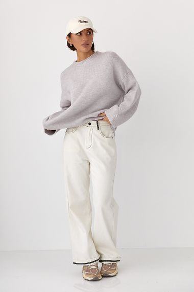 В’язаний однотонний джемпер вільного фасону - лавандовий цвет, ONE SIZE (є розміри) | Зображення 2