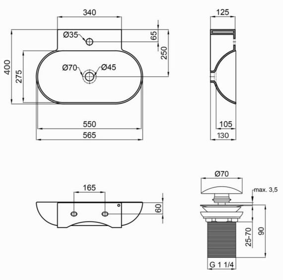Комплект Qtap Cardinal: Раковина підвісна / накладна овальна 565х400х130 мм White + Донний клапан PU02 (QT0411K177WN47330) | Зображення 1