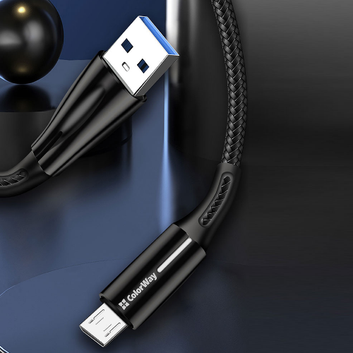 Кабель USB MicroUSB ColorWay CW-CBUM035-BK 2,4A плетений шнур 1м чорний | Зображення 8
