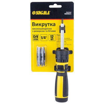 Отвертка Sigma с реверсом высокоскоростная c битами 12шт CrV Mega (4009821) | Зображення 8