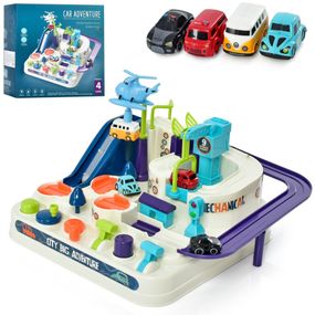 Дитячий ігровий набір "Трек" T802A 4 машинки, вертоліт, рухомі деталі