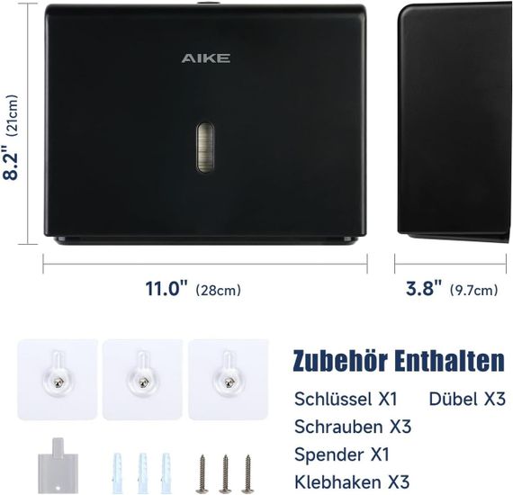 Диспенсер для бумажных полотенец держатель настенный черный, 200+ листов Z-сборка, пластиковый, смотровое окно | Зображення 6