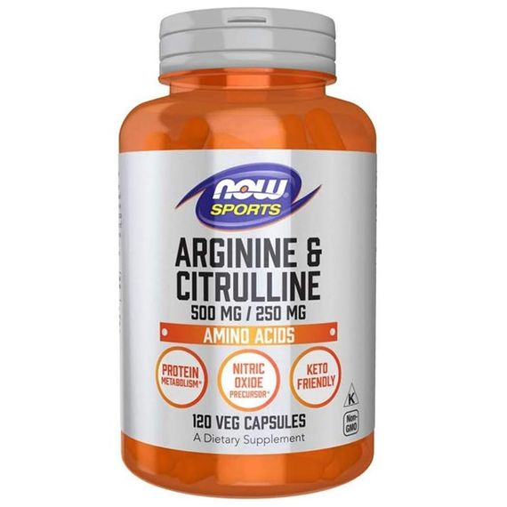 Аргінін NOW Foods Arginine And Citruline, 500mg/250 mg 120 Veg Caps