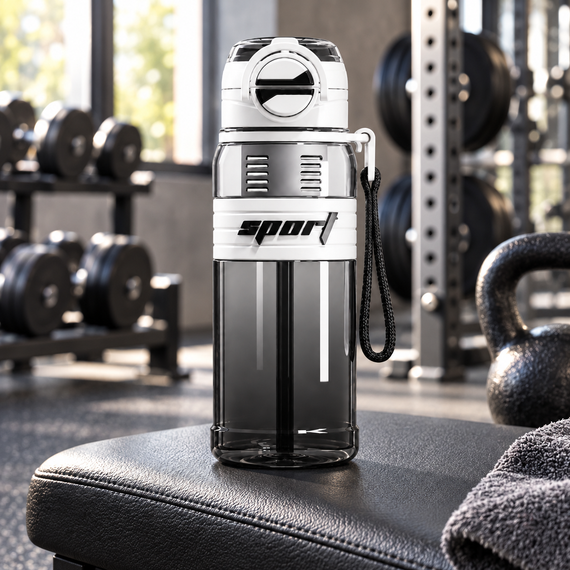 Спортивная эко-бутылка для воды 800 мл (BPA Free) с фильтром, соломинкой и ремешком Белая | Зображення 7