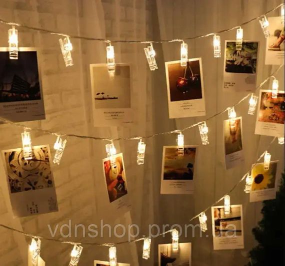Гірлянда світлодіодна з прищіпками для фото 4,5м 20 Led від батарейок