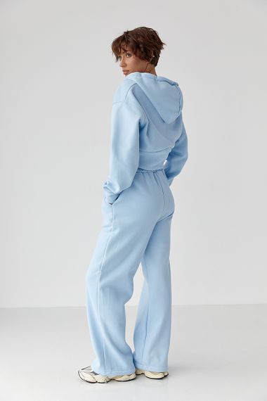 Теплий спортивний костюм з коротким худі та широкими штанами - блакитний цвет, M (є розміри) | Зображення 1