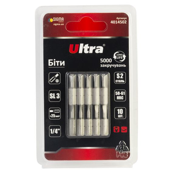Набір біт Ultra SL3×25мм ¼" 10шт S2 (блістер) 4014502