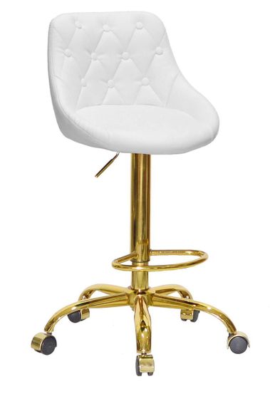 Високий стілець на золотій хрестовині з колесами Foro Button BAR GD-Office з регулюванням висоти, м'яке сидіння шкірозамінник білий | Зображення 3