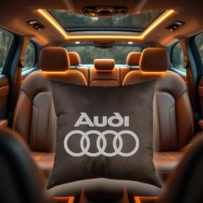 Авто Подушка з вишивкою логотипу марки ауді Audi коричневий автомобілісту 00454