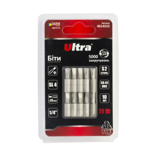 Біта SL4*25мм. 1/4" 10 шт/уп S2 Ultra | Зображення 1