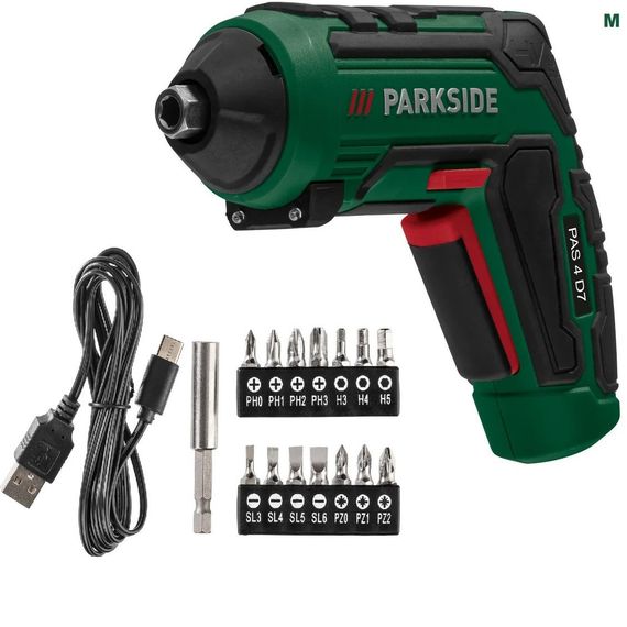 Акумуляторна викрутка Parkside PAS 4 D7, з насадками, 4 V, 1500 mAh, 10 Nm, Німеччина