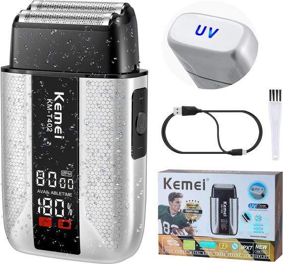 Электробритва шейвер AND KM-T402 черная • Мужская аккумуляторная бритва для лица, щетины, шеи, подбородка и ежедневного ухода