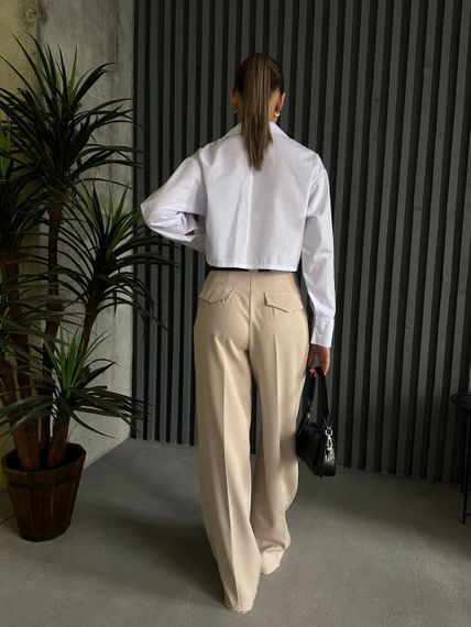 Женские широкие легкие штаны брюки палаццо со стрелками NA2012 цвет бежевый, размер 42/44 | Зображення 5