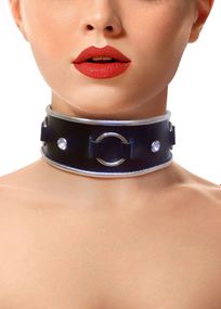 Ошейник из натуральной кожи со стразами и кольцом Art of Sex Collar Ring, Черный, One Size