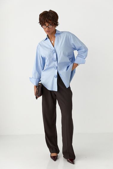 Класична сорочка з трояндами на ґудзиках - блакитний цвет, ONE SIZE (є розміри) | Зображення 2