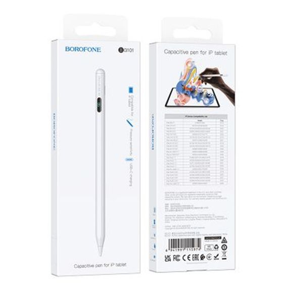 Стилус Borofone BG101 Active capacitive pen with digital display for iPad White | Зображення 1
