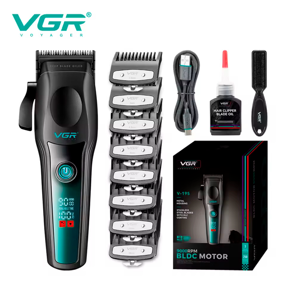 Аккумуляторная машинка для стрижки VGR V-195 GREEN, 8 насадок, 9000 RPM, 2500 mAh, LED дисплей | Зображення 5