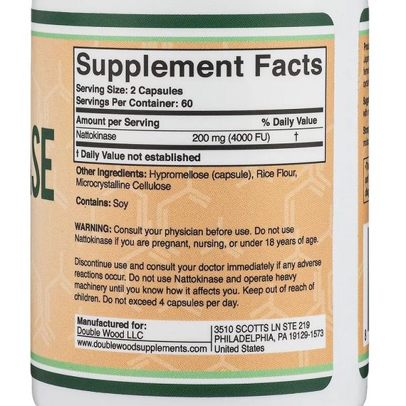 Комплекс для профілактики тиску та кровообігу Double Wood Nattokinase 4000 FU 200 mg 120 Caps | Зображення 1