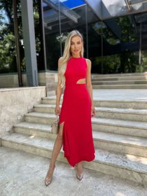 Женское красивое стильное асимметричное летнее платье KI229 цвет красный, размер L