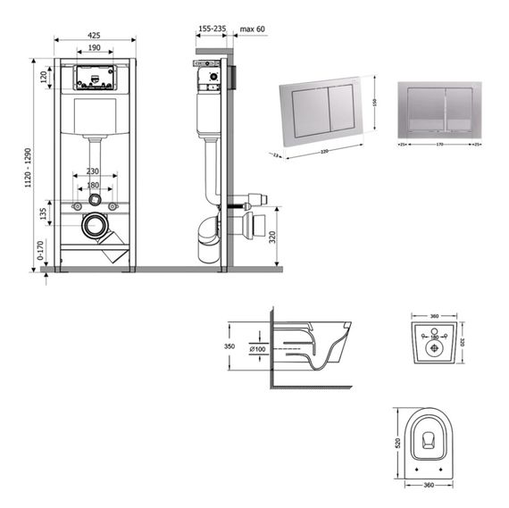 Набір Qtap Nest 4 в 1 підвісний унітаз Jay Ultra Quiet 520x360x320 + комплект інсталяції QT07335175W48204 | Зображення 1