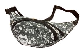 Сумка поясна бананка 4Profi з принтом "Котики чорно-білі" з двома відділеннями