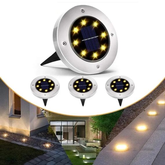 Комплект садових світильників на сонячній батареї Solar Disk Lights, 4 шт ∙ Вуличні ліхтарі з датчиком світла | Зображення 1