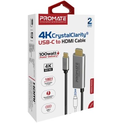 Кабель мультимедийный USB-C to HDMI hdmi-pd100.grey Promate (hdmi-pd100.grey) | Зображення 1